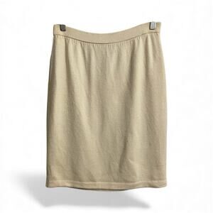 St John Evening Santana Knit Skirt 4 Cream Beige Knee Length Straight Pencil
